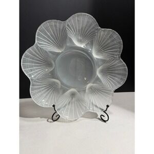 Vintage Hoya Frosted Glass Plate Scalloped Shell Shaped 8 Well Serving Dish